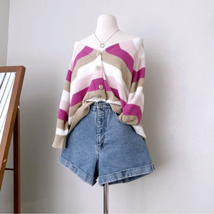 Knit Stripe Button Front Cardigan